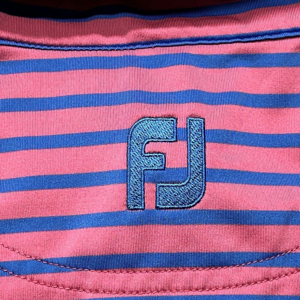 FootJoy Peformance Polo Mens M Stretch Golf Shirt‎ Pink w/ Blue Stripes - Picture 3 of 7